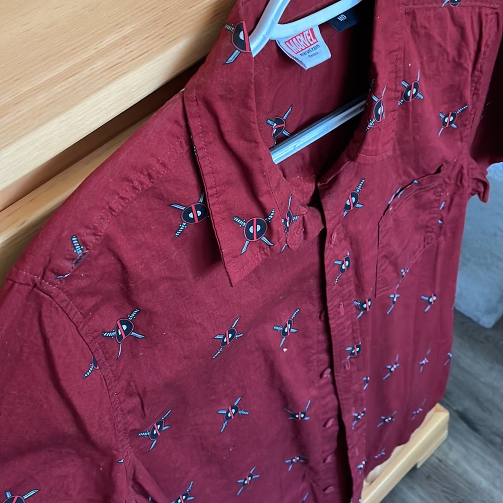 Red Marvel Deadpool Button Down